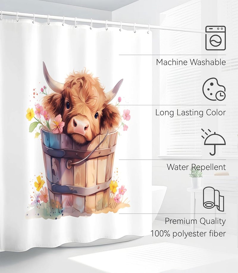 Stanoha Shower Curtain for Bathroom Stall Boho Modern Cute Aesthetic Decorative Girly Waterproof Unique Highland Cow Girls Chic Print Design Teen Pretty Women Cortinas de Baño Bathtub 72 x72 Inch - Image 3